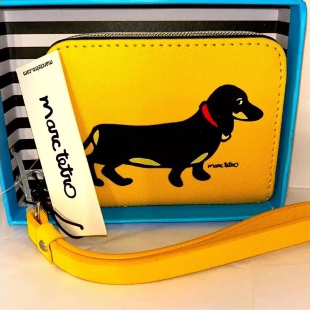 Yellow Marc Tetro Dachshund Wristlet Wallet
